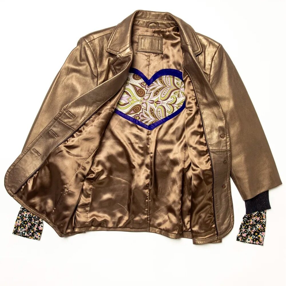Vintage gold leather jacket with Hysteric Glamour Andy Warhol patch - Picture 7 of 10